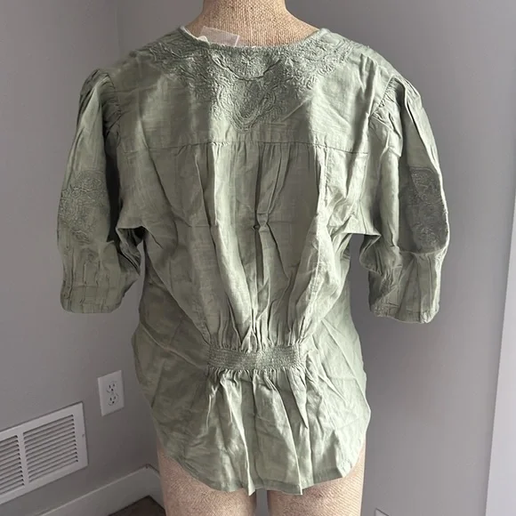 Free People Laurie Embroidered Blouse In Green Tea Leaves Medium NEW! - Picture 7 of 8